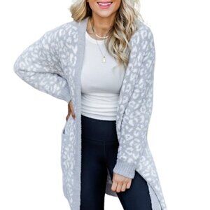 [Rachel Zoe] Grey Fuzzy Animal Print Cardigan - Size S